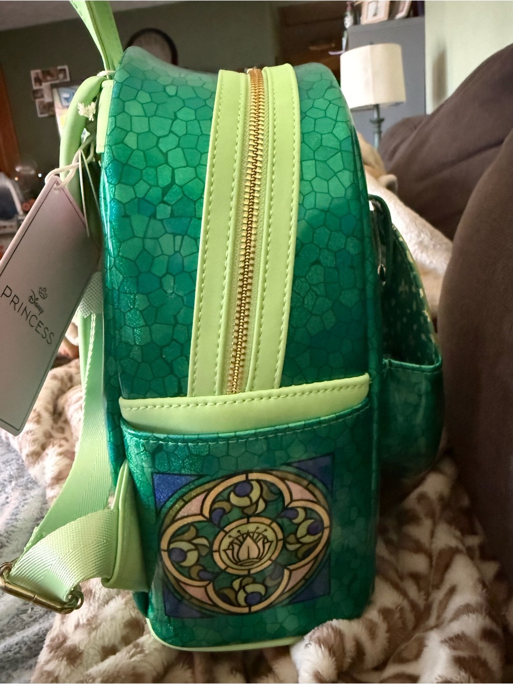 Loungefly Green Tiana Stained-Glass Mini Backpack - Picture 2 of 8